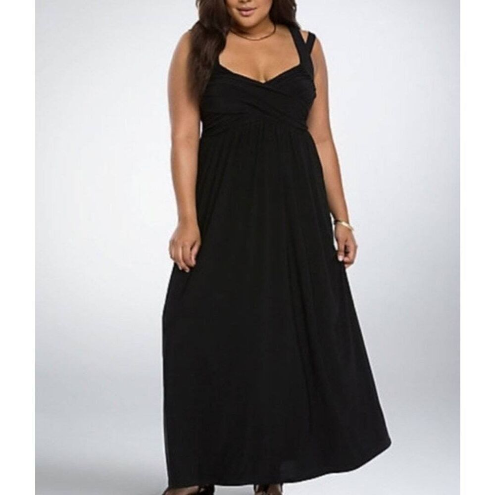 Torrid Black Sleeveless Crisscross Babydoll Maxi Dress Size 0 Large Formal - Picture 2 of 11